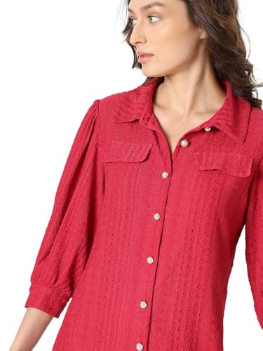 VERO MODA Women Self-Design Red Polyester Above Knee Length Shift Dress