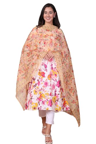 W for Woman Yellow Floral Print Organza Dupatta