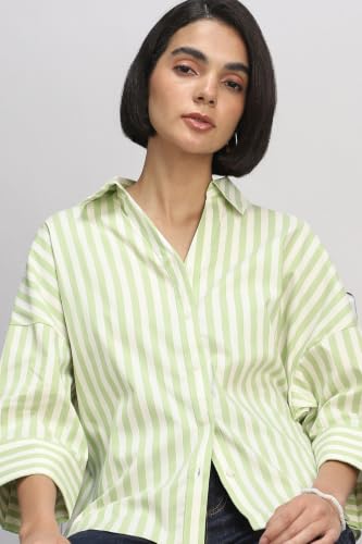 Women Green Stripe 3/4th Sleeves Shirt