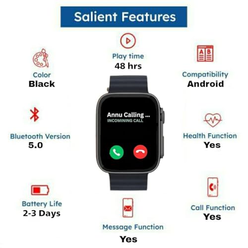 Mens & Womens Smartwatch | Bluetooth Calling | 1.99" HD Touch Display | 1-Game | Calculator | Calander | Fitness & Sports Mode | Waterproof | Change Wallpaper | B+C4 | (Black/Orange Straps)