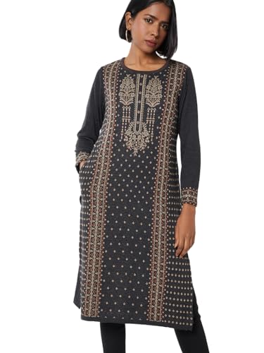 Max Women Knit Straight Winter Kurta (Grey_XL)