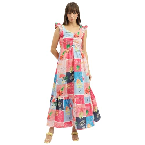 United Colors of Benetton V-Neck Printed Dress (Size:XL)-25P4WVNDR185I72LXL Multicolour
