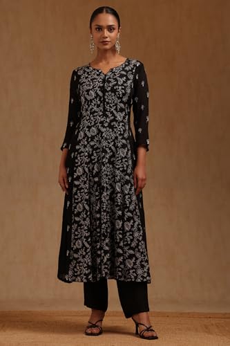 Soch Womens Black Chinon Embroidered Salwar Suit With Sequins