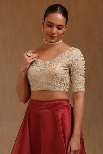 Soch Womens Cream Georgette Embroidered Padded Blouse with Zari
