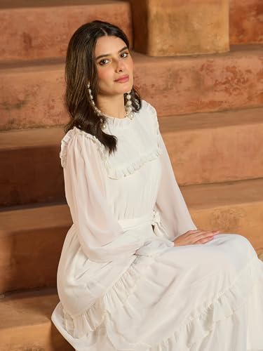 Sassafras Women White Tiered Maxi Dress-S