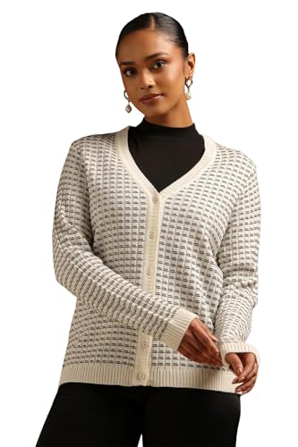 Soch Womens White Acrylic Knitted Cardigan