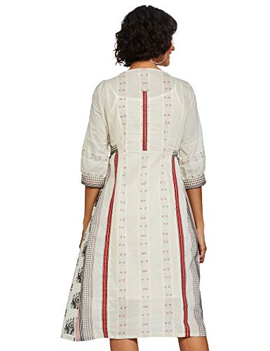 W for Woman Women's Cotton a-line midi Dress (20FEW13248-113672_Ecru_8 (Small))