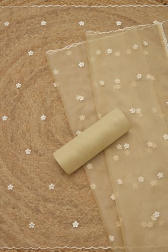Soch Womens Beige Tissue Shimmer Embroidered Unstitched Dress Material With Thread Work