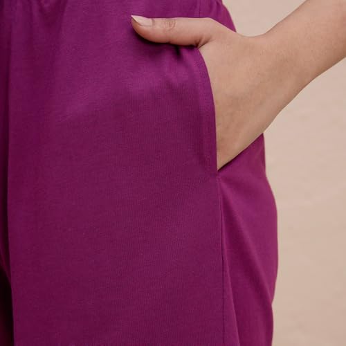 NYKD Buttery Soft Modal Cotton Shorts for Women with Clean Elasticated Waist, Satin Tie & Side Pockets – Comfortable Relaxed Fit, Model NYS926 Wine