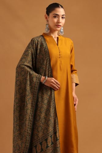 Soch Womens Mustard Silk Blend Botanical Pattern Zari Embroidery Salwar Suit