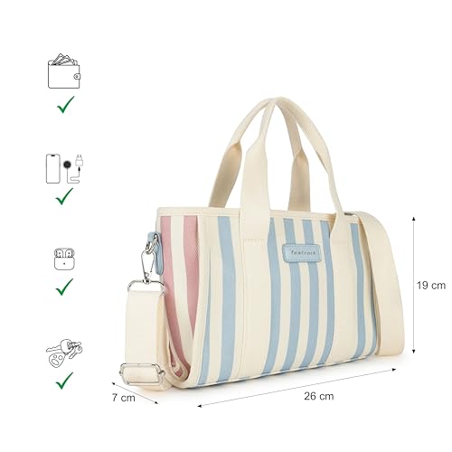 Fastrack Striped Canvas Satchel Bag for Women | Compact Structured Handbag with Zip Closure, Internal Pockets and Detachable Strap | Everyday Crossbody for Work, Errands and Casual Outings