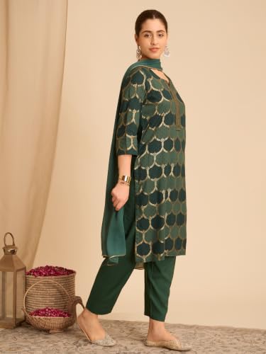 Rangriti Rayon Printed Straight Festive Kurta With Salwar And Dupatta