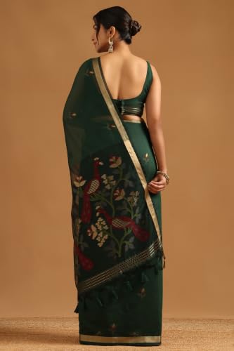Soch Womens Green Chanderi Woven Design Saree