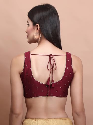 S SALWAR STUDIO Maroon Silk Sleeveless Readymade Padded Blouse