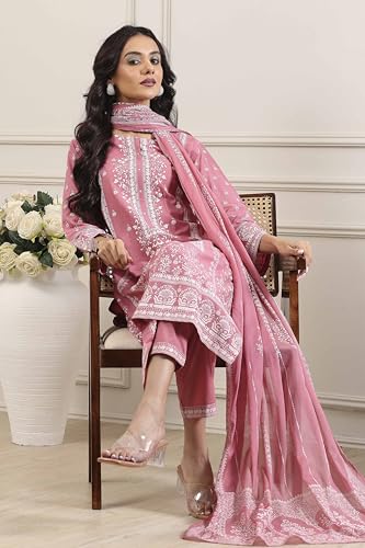 Biba Women Pink Cotton Straight Suit Set_36