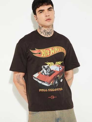 Max URB_N Men Printed Oversized T-Shirt(Brown_XS)