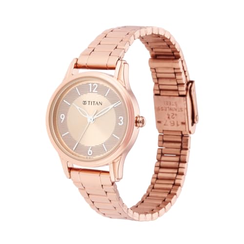 Titan Plain 3 Hands Karishma Rose Round Dial Rose Gold Plating Stainless Steel Strap Womens Watch - NU2660WM01