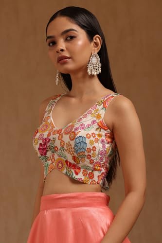 Soch Womens Off White Satin Floral Print Padded Blouse with Sequins