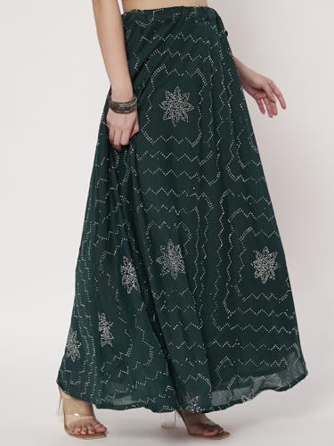 studio rasa Women's Silk Blend Embellished Bias Skirt for Wedding Festive Party (SKTC72517S_Green_Small)