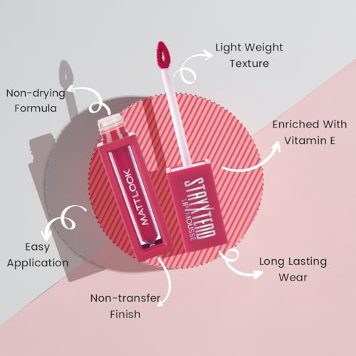 MATT LOOK StayXtend Lip Mousse Smudge & Transfer proof, Long Lasting, Non-Sticky, Waterproof Liquid Lipstick for women, everyday use with Vitamin E, Loud Pink - 4ml (Pack of 1)