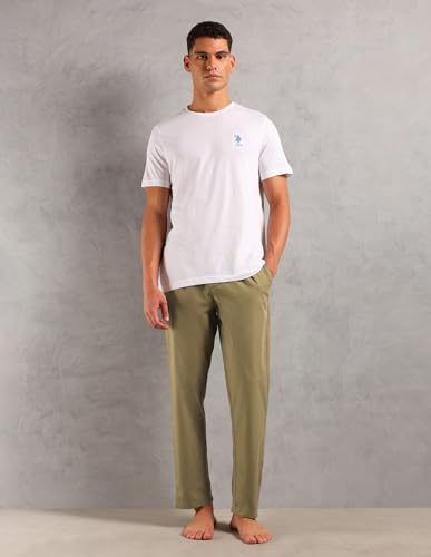 U.S. Polo ASSN. Mens Solid Cotton SS005 Sleep Sets(White|Khaki M