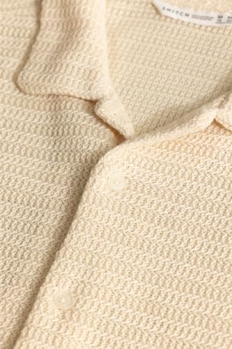 SNITCH Men Shirts | Box Fit Half Sleeve Cuban Collar Textured Design | Premium Polyester Crochet Knit Fabric for Streetwear & Elevated Casual Occasions | Cream