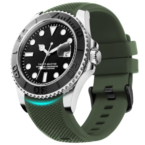 Fullmosa 20mm No‑Gap Curved Silicone Watch Strap (Army Green) | [No Watch] Premium Watch Band for Samsung Galaxy Watch 7/6/5/4 40mm 44mm,Garmin Vivoactive,Noise ColorFit Ultra,boAt Vertex