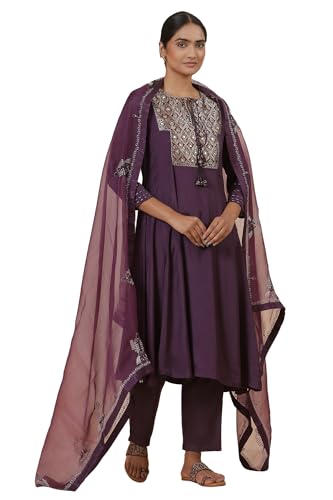 W for Woman Folksong Purple Festive Solid Silk Dupatta