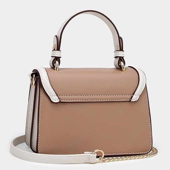 Diva Dale Women's Handbag | Elegant Faux Leather Shoulder Bag with Stylish Buckle & Gold Chain Sling | Trendy Crossbody Purse for Women – Beige & White (Peach)