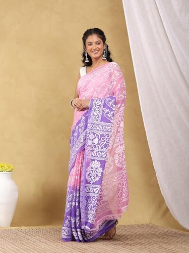 Garden Vareli Women Viscose Brasso Floral Print Saree With Unstitched Blouse Piece 86634 - Purple