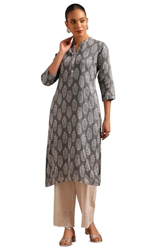 Soch Womens Grey Cotton Botanical Kurta