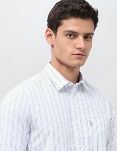 U.S.Polo Association Men's Vertical Striped Oxford Shirt (USSHT3400_Blue_38)