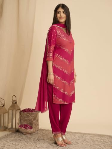 Rangriti Rayon Printed Straight Festive Kurta With Salwar And Dupatta