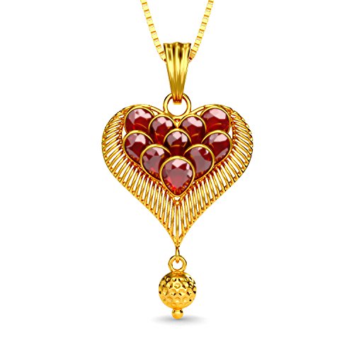 Joyalukkas 22KT Yellow Gold and Ruby Pendant for Girls