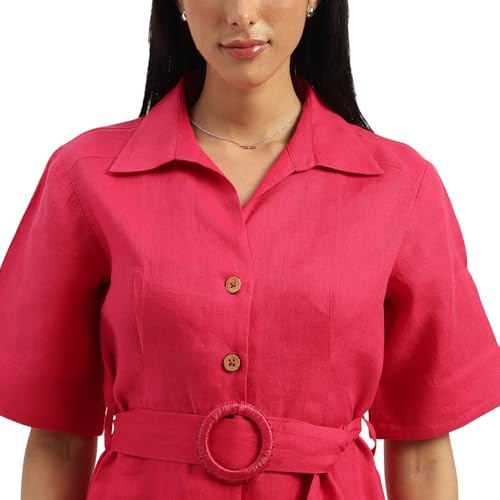 UNITED COLORS OF BENETTON Shirt Collar Solid A-Line Dress (Size: S)-25P4WVNDR150I02E Pink