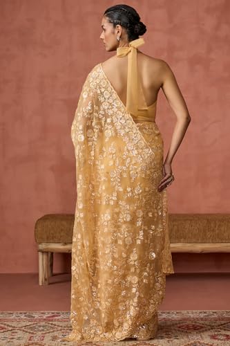 Soch Womens Yellow Georgette Embroidered Saree