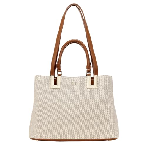ITTI Sienna Tote Bag for Women | Grey Textured Lightweight Shoulder Bag with Black Handles | Spacious 3-Compartment Everyday & Work Tote (BEIGE)