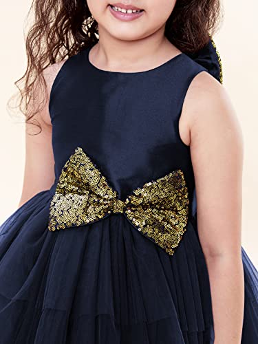 A.T.U.N Baby Girl's Fit and Flare Dress (GDRS KYH NVG_6-12_Navy Blue, Gold_6-12 Months)