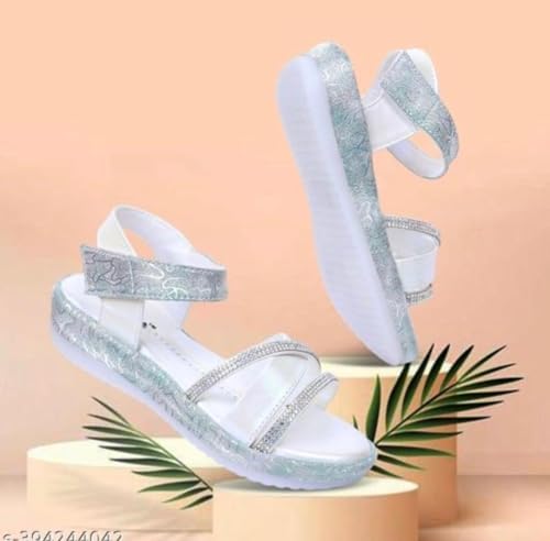 XMARTY Kids Girls Stylish Special Occasion Sandals Trendy Ankle Strap, Lightweight Fashionable |Shiny, Soft, Stylish Easy to wear Sandals | pack of 1| (white, UK Footwear Size System, Toddler, Age Range, Medium, 3.5 Years, 4 Years)