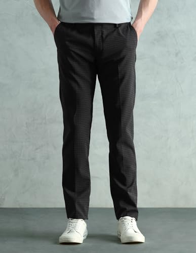 Arrow Men's Tapered Fit Mid Rise Trousers (ARAEOTR2192_Black_34)