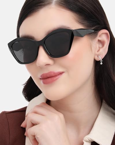 Carlton London Black Toned with Blue Polarised Lens Butterfly Sunglass for women