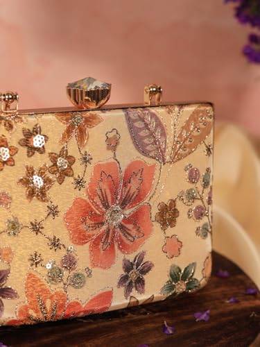 THE TAN CLAN Petal Beige Casket Clutch | Box-Style Evening Bag for Women | Party & Wedding Clutch Purse