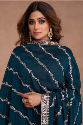 Omkar Textile's Anarkali Gown with Dupatta Set for Women, Chinon Fabric || Ethnic Gown (in, Alpha, XL, Regular, Teal Blue (Rama))