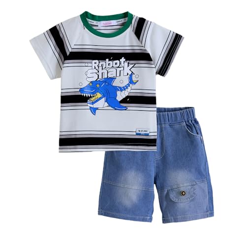 Hopscotch Boys Short Sleeves Stripes Print White Short Set For Ages (12-18 Months)
