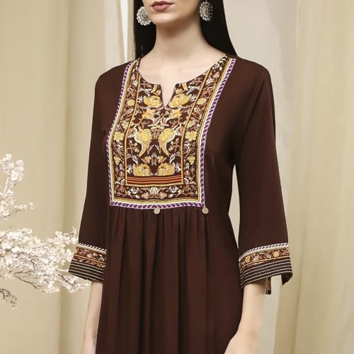 Biba Women's 30'S Rayon Kurta Set (SKDCHAR8178ESS25BRN_Brown