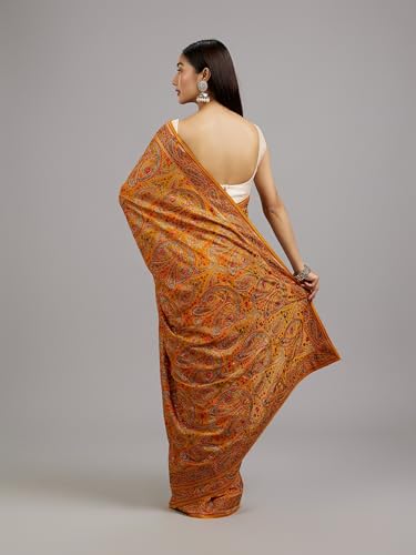 MOHEY Women's Georgette Imperial Paisley Patterned Saree(Mustard Yellow)