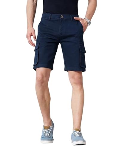 British Club 100% Cotton Cargo Shorts with Pockets | Adjustable Waistb& | Multiple Pockets | Lightweight & Breathable Fabric | Comfortable Everyday Wear | Durable & Functional Design | Dark Blue 38