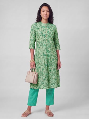 Max Women Floral Print Kalidar Kurta Set(Green_M)