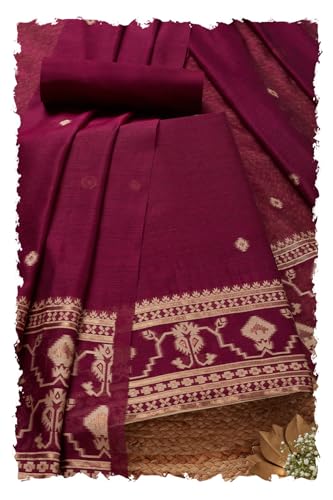 Soch Womens Wine Chanderi Woven Design Unstitched Dress Material