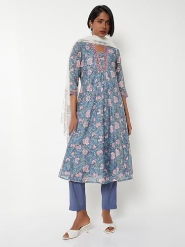 Max Women Floral Print Kurta Set (Blue_XL)